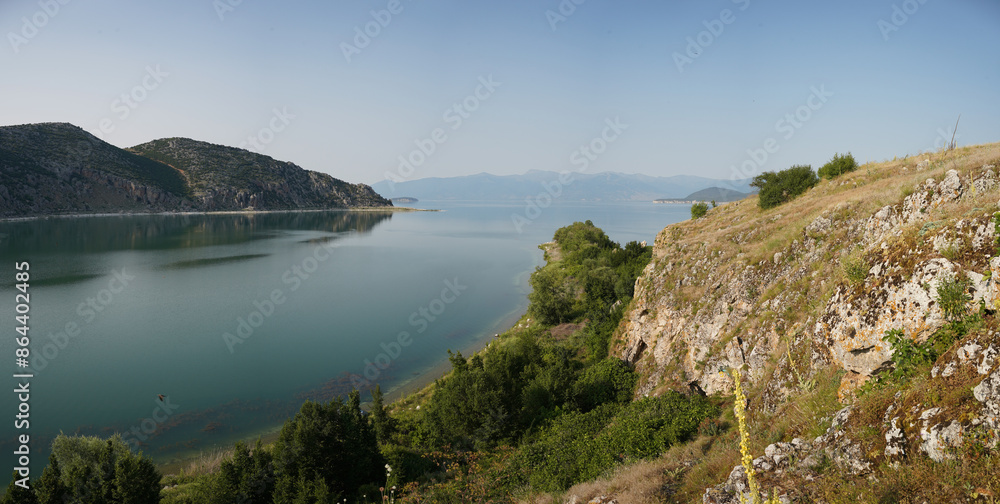 Fototapeta premium Panoramic view of Lake Prespa, Albania