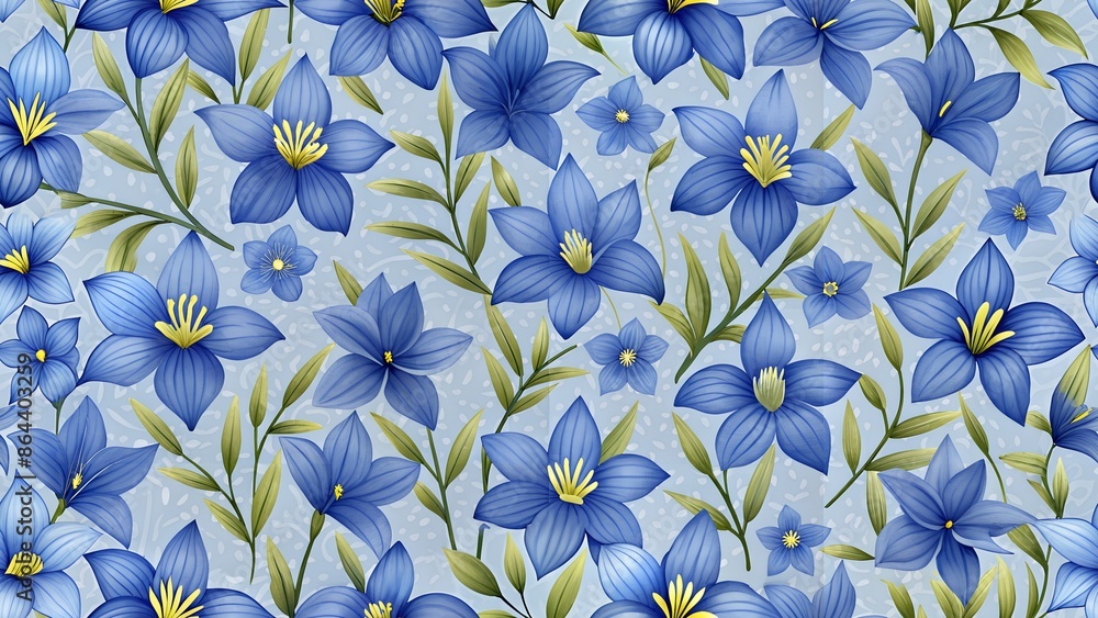 Fototapeta premium cute bluebell flower seamless background with high detailing