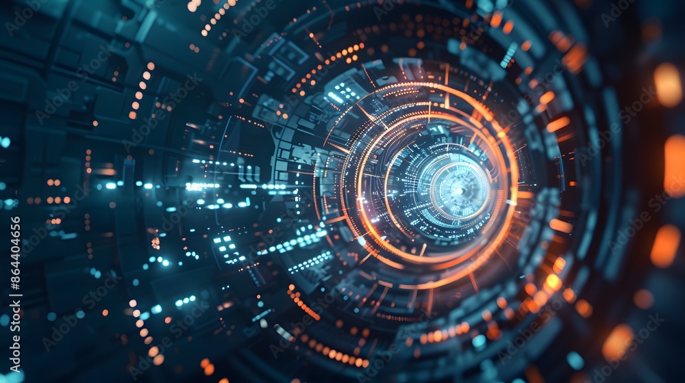A digital train speeding through a tunnel lined with data A digital train speeding through a tunnel lined with data