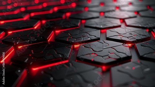 Background with red hexagons arranged in a checkerboard pattern with a neon glow effect and lens flares photo
