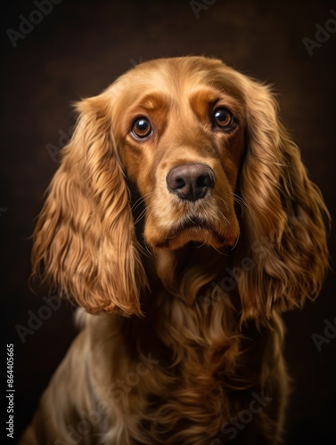 portrait orange cocker spaniel looking at camera against on black background, professional photography dog portraits with personality  © Regina