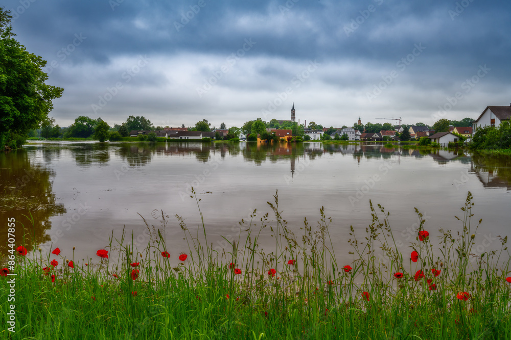 Flooded landscape at the city of Schrobenhausen Flooded landscape at the city of Schrobenhausen