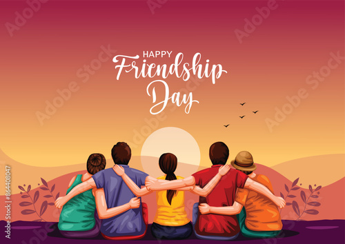friedshipHappy international friendship day greeting card, back view of friends group. abstract vector illustration design