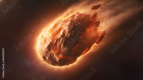 Imminent Impact: Asteroid Meteor in Space - 3D Render, genareted AI. photo