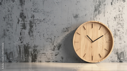 Wallpaper Mural Wooden clock on concrete wall Torontodigital.ca
