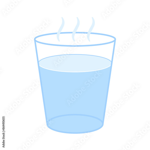 Hot water in glass with steam, high temperature of water drink. Gaseous state. Vapor from warm water. Vector illustration