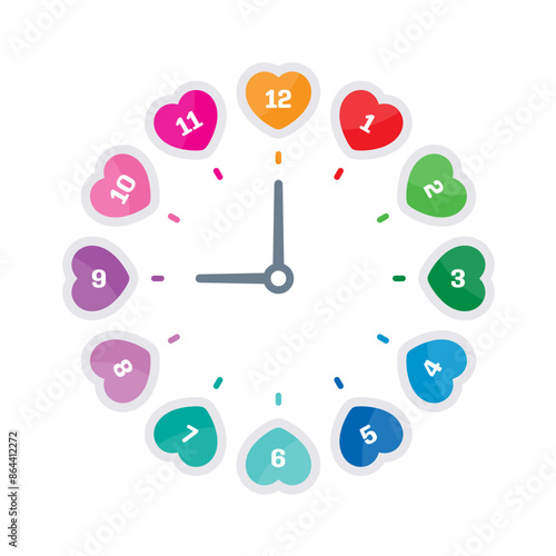 colorful hearts and clock concept. heart clock dial. cute clock concept from colorful hearts