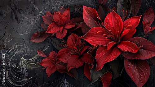 Beautiful Floral wall art, realistic hand drawn flowers artwork decoration background design
