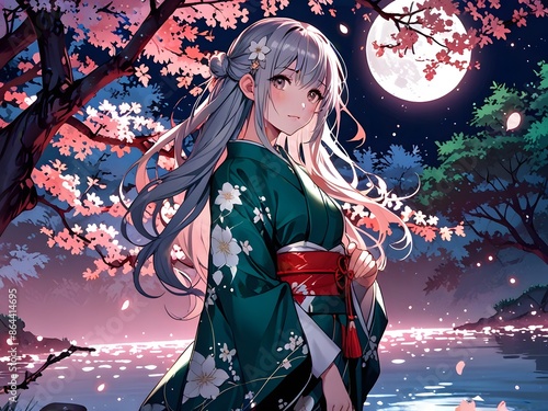 beautiful anime girl in kimono photo