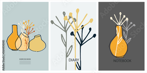 Set of cover page templates based on creative images. Cover or backgrounds for school notebooks, diaries. Headers isolated and replaceable