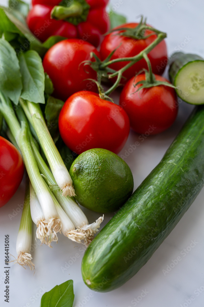 Vegtables close up on counter - Vertical shot Vegtables close up on counter - Vertical shot