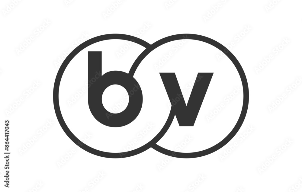 BV business company emblem with outline rounds and letters b v. Logo template of two merged circles for brand identity, logotype. Vector Infinity symbol BV business company emblem with outline rounds and letters b v. Logo template of two merged circles for brand identity, logotype. Vector Infinity symbol