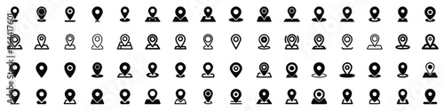 Set of Location Pin Vector Icons for Maps and Navigation. Comprehensive Collection of Location Pin Icons: Black and White, Solid and Outline Styles.