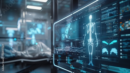 Futuristic Medical Interface with Human Skeleton. © Tanakorn