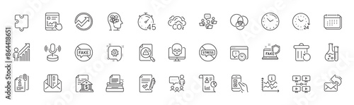 Euler diagram, Bank document and Puzzle line icons. Pack of Credit card, People chatting, Video conference icon. Fake internet, Report, Time pictogram. Microphone, Chart, Approved agreement. Vector