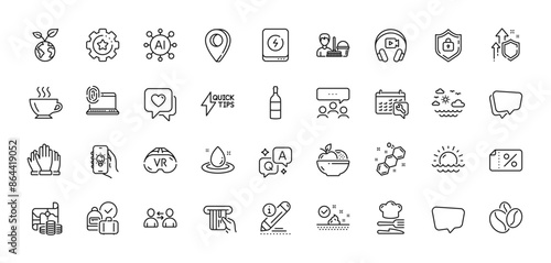 Chemical formula, Settings gear and Spanner line icons pack. AI, Question and Answer, Map pin icons. Chat message, Vr, Skin care web icon. Meeting, Discount banner, Edit pictogram. Vector