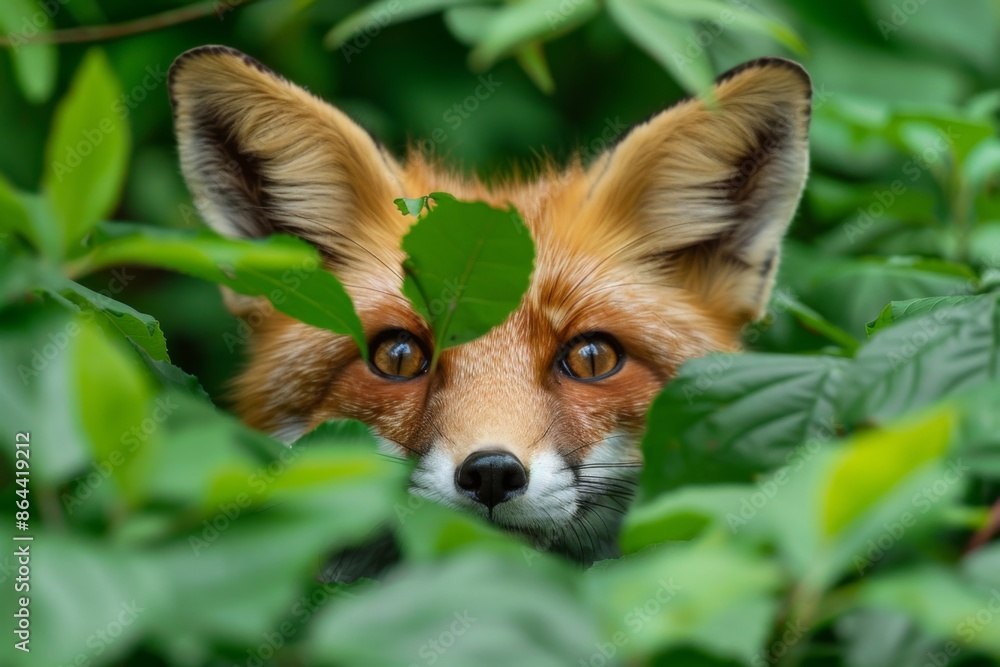 Red Fox Peeking through Greenery Red Fox Peeking through Greenery