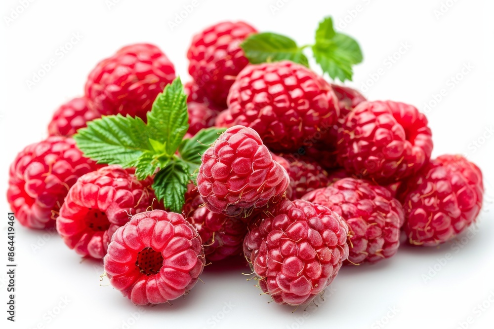 Fresh Raspberries with Green Leaves Fresh Raspberries with Green Leaves