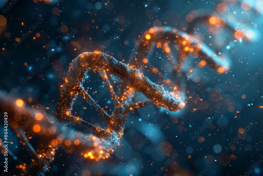 Abstract Glowing DNA Strand in Blue and Orange Abstract Glowing DNA Strand in Blue and Orange