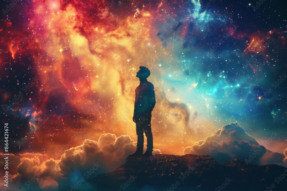 Man Against Cosmic Sunset Man Against Cosmic Sunset