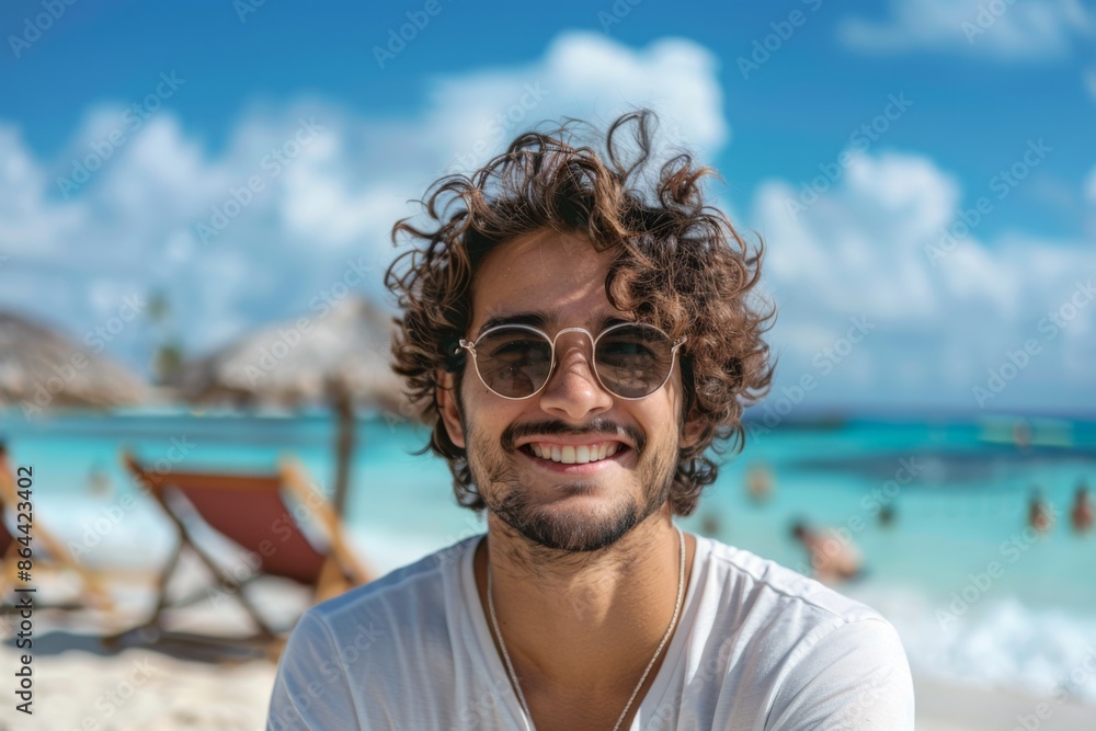 Smiling Man Enjoying Tropical Beach Vacation Smiling Man Enjoying Tropical Beach Vacation