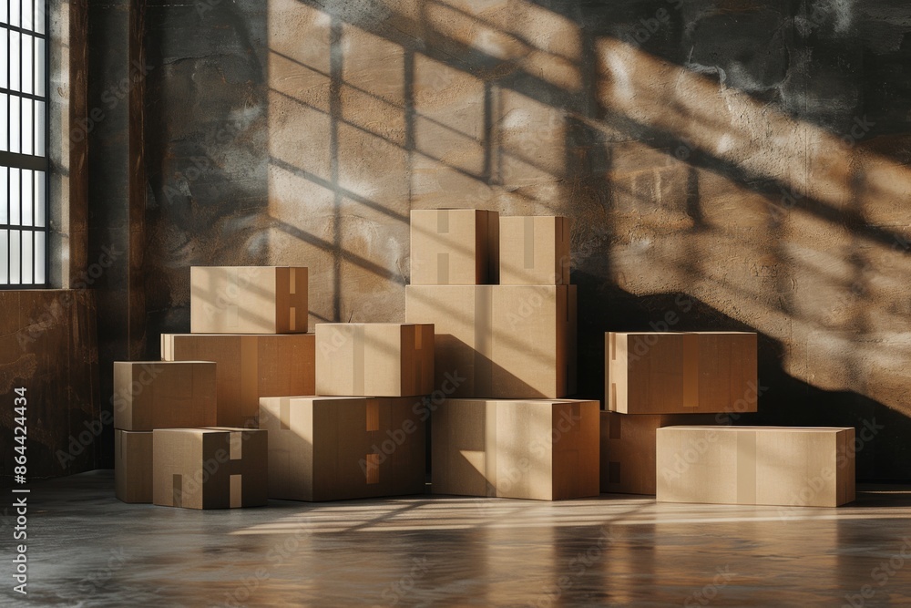 Stacked Cardboard Boxes in Warehouse Stacked Cardboard Boxes in Warehouse
