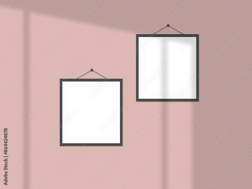 Mock up blank frame hanging on wall in room Mock up blank frame hanging on wall in room