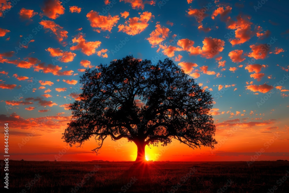 Majestic Tree Silhouette at Sunset Majestic Tree Silhouette at Sunset