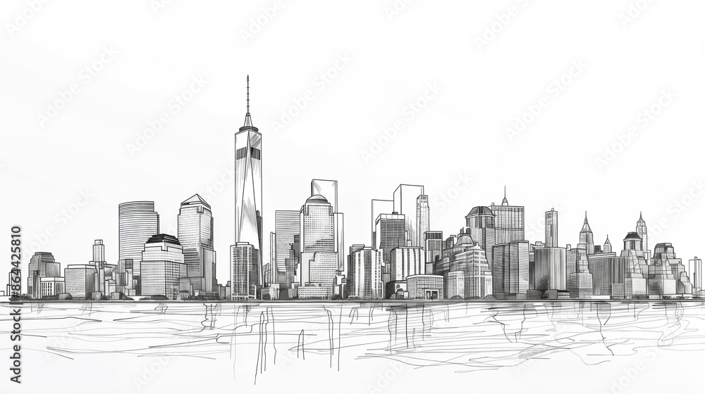 Obraz premium Continuous Line Art of Skyline City