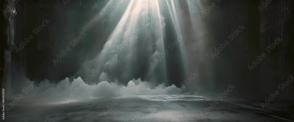 Background of an empty dark room. Empty walls, lights, smoke, glow, rays Background of an empty dark room. Empty walls, lights, smoke, glow, rays