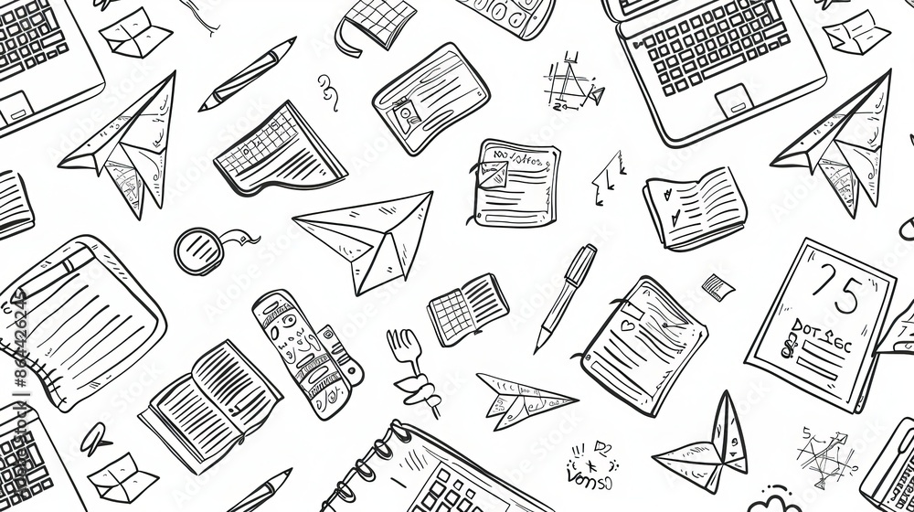 Back to School Books, Pencils, and Rocket Sketch Seamless Doodle Pattern Back to School Books, Pencils, and Rocket Sketch Seamless Doodle Pattern