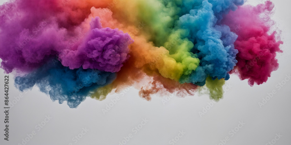 Ein faszinierendes Bild einer lebhaften Farbexplosion, die sich in allen Regenbogenfarben entfaltet und eine dynamische, energetische Wolke aus Violett, Rot, Orange, Gelb, Grün und Blau bildet Ein faszinierendes Bild einer lebhaften Farbexplosion, die sich in allen Regenbogenfarben entfaltet und eine dynamische, energetische Wolke aus Violett, Rot, Orange, Gelb, Grün und Blau bildet