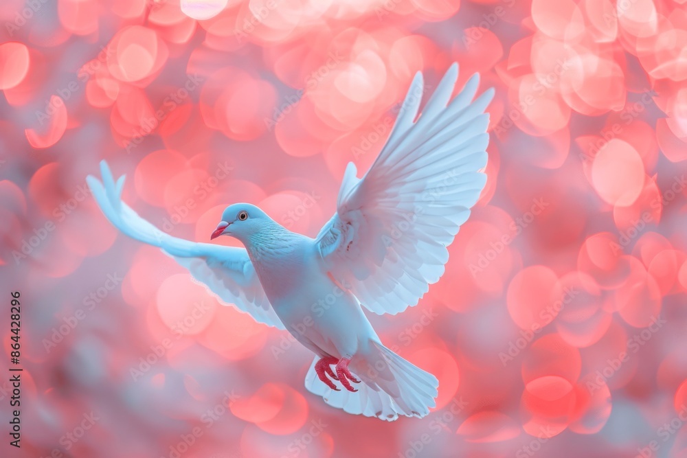Fototapeta premium White Dove in Flight with Bokeh Background