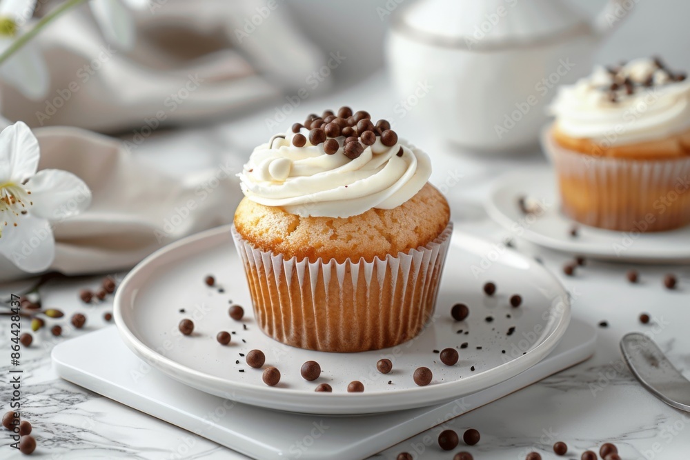 Delicious Vanilla Cupcake with Chocolate Toppings Delicious Vanilla Cupcake with Chocolate Toppings