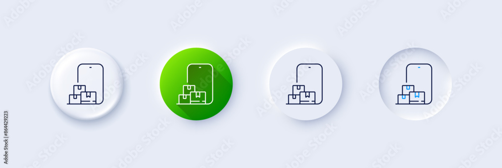 Online storage line icon. Neumorphic, Green gradient, 3d pin buttons. Internet delivery sign. Mobile device service symbol. Line icons. Neumorphic buttons with outline signs. Vector Online storage line icon. Neumorphic, Green gradient, 3d pin buttons. Internet delivery sign. Mobile device service symbol. Line icons. Neumorphic buttons with outline signs. Vector
