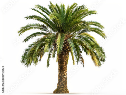 A palm tree is standing tall and green on a white background © Stormstudio