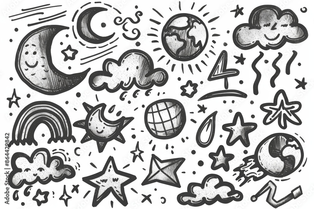 custom made wallpaper toronto digitalHand-Drawn Celestial Elements