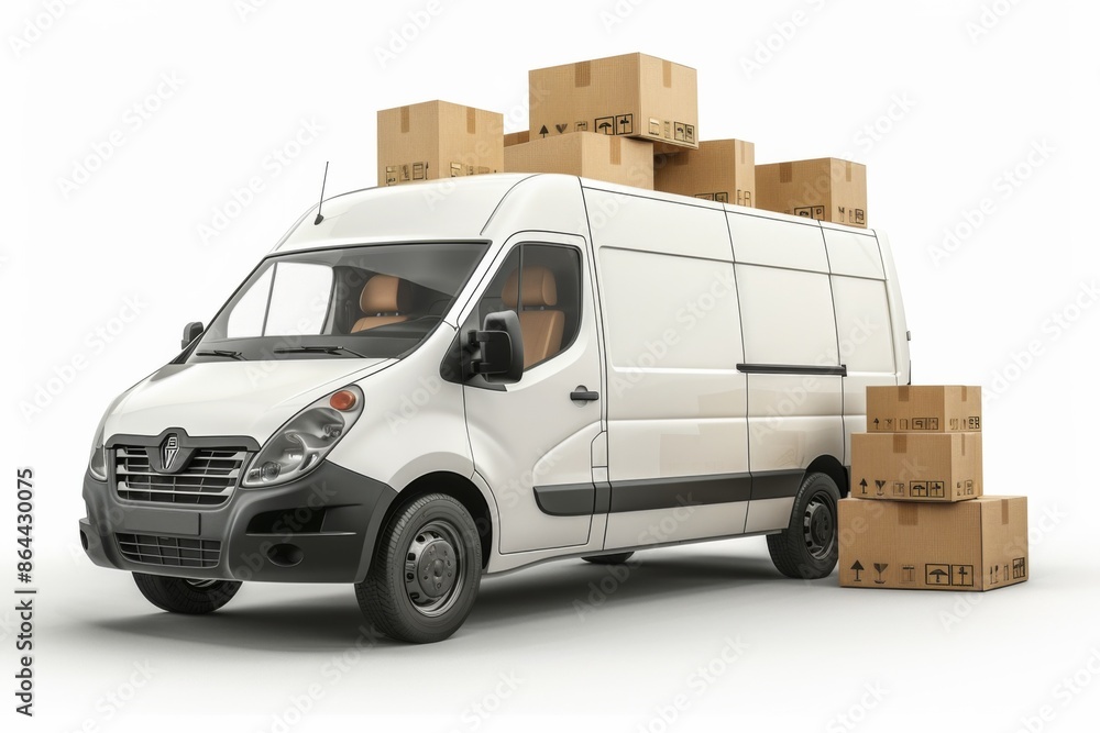 Delivery Cargo Van with Cardboard Boxes Delivery Cargo Van with Cardboard Boxes