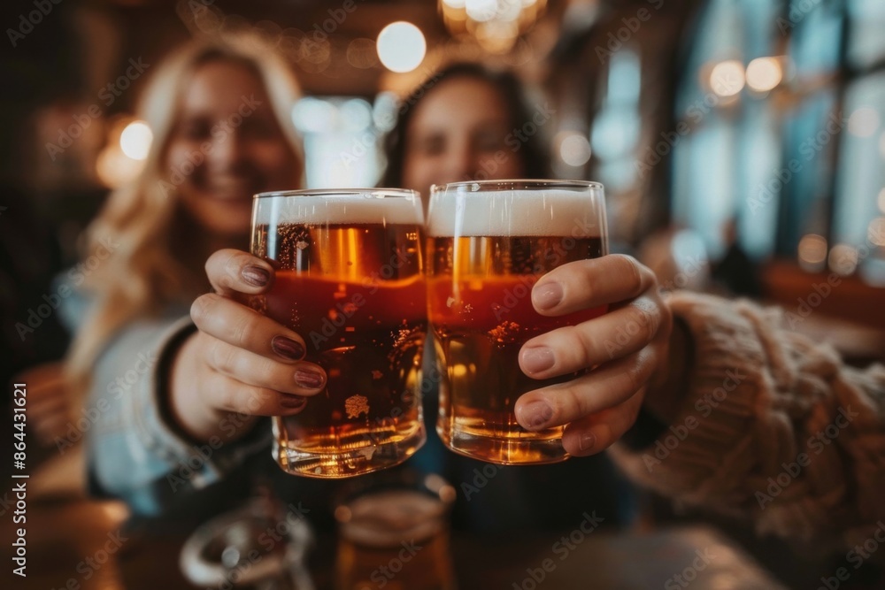 Cheers with Beer Glasses in a Cozy Pub Cheers with Beer Glasses in a Cozy Pub