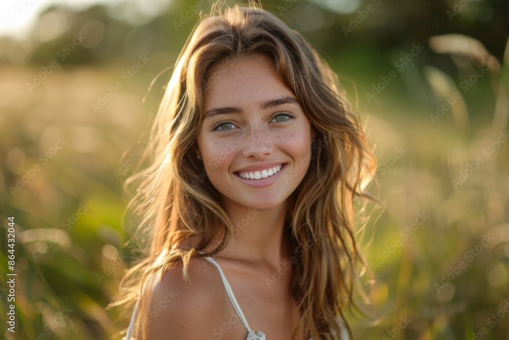 Portrait of a Smiling Woman in a Sunlit Field Portrait of a Smiling Woman in a Sunlit Field