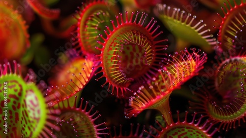 A dramatic closeup of various carnivorous plants photo