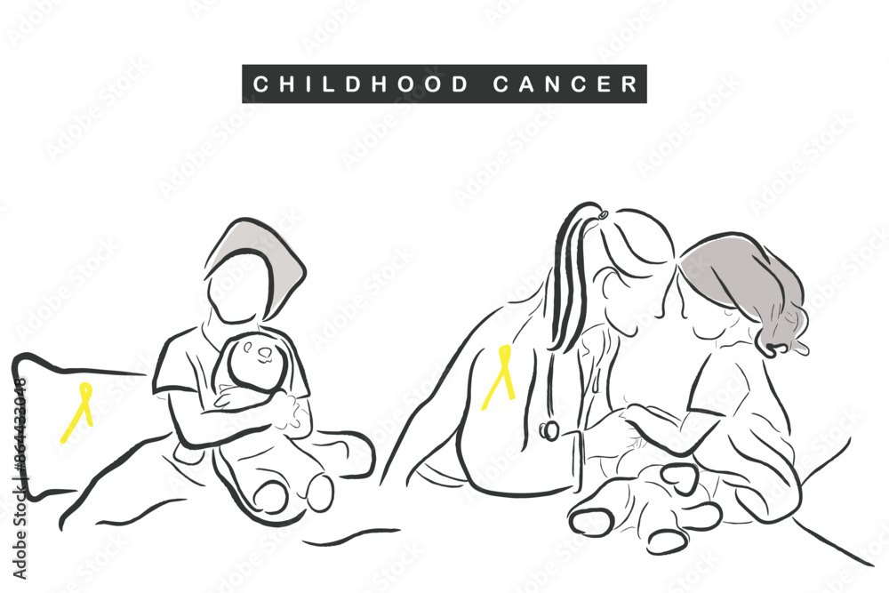 hand drawn line art vector of childhood cancer awareness art. Kids cancer and its treatment. Support and embrace. hand drawn line art vector of childhood cancer awareness art. Kids cancer and its treatment. Support and embrace.