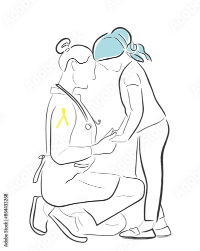 Hand drawn line art vector of a child suffering from cancer. childhood cancer and its awareness concept