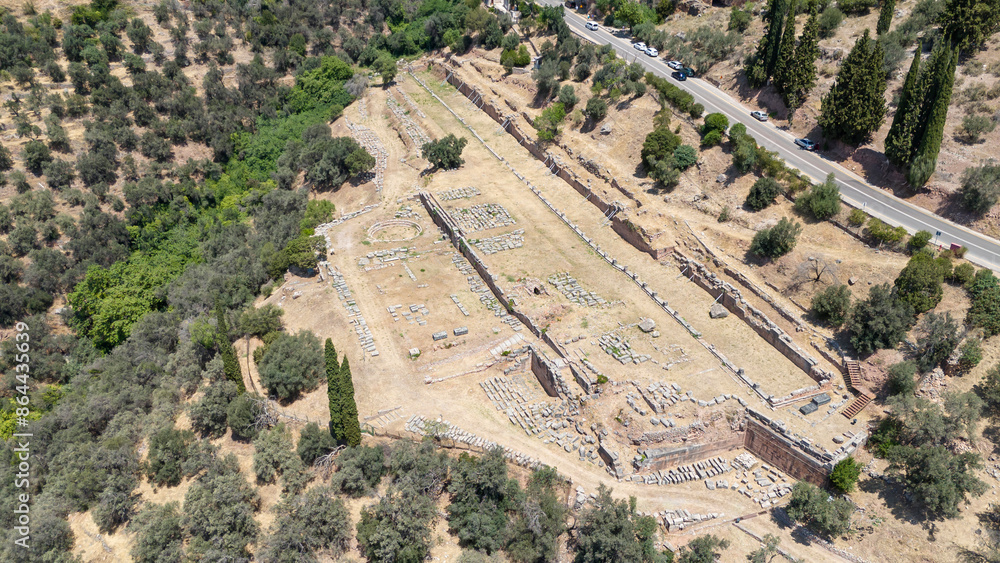 Aerial bird's eye view photo taken by drone of archaeological site of ...
