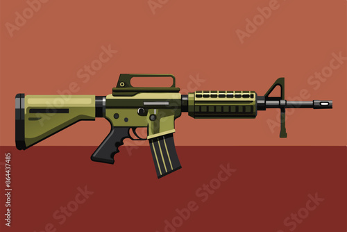 An illustration of a gun on a brown background, depicting a weapon m16 with a sleek design and a powerful presence.