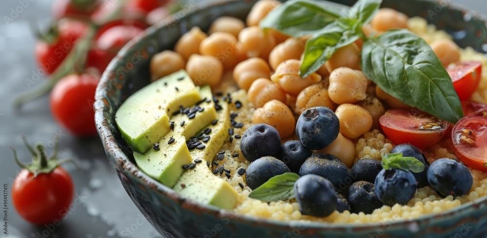 Colorful Salad Bowl With Chickpeas, Tomatoes, and Avocado Colorful Salad Bowl With Chickpeas, Tomatoes, and Avocado