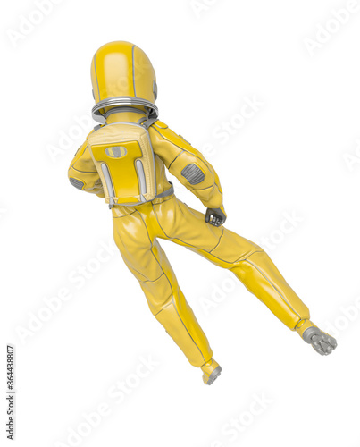 astronaut girl is floating back on rear view