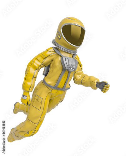 astronaut girl is floating on side view