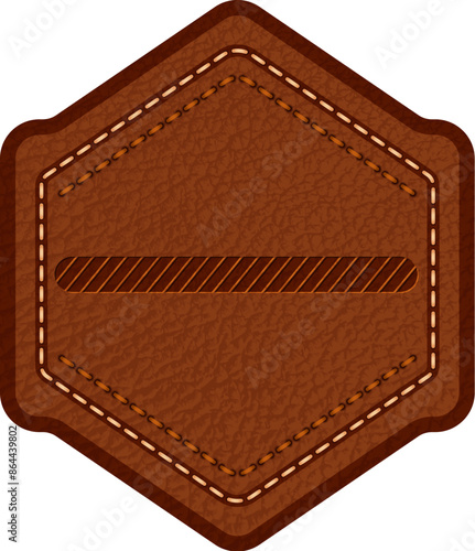 Leather label with grungy texture and seam. Brown lag element or sign, isolated for cloth design