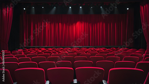 empty theater stage with copy space red curtains for classical shows
